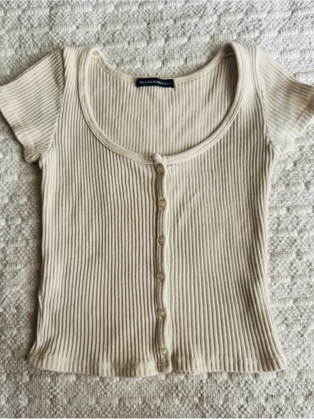 Brandy Melville Zelly Ribbed Scoop Neck Button-Front Top - Cream